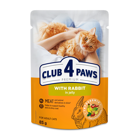 CLUB 4 PAWS PREMIUM "KÜÜLIKULIHAGA ŽELEES". TÄISSÖÖT KONSERVTOIT TÄISKASVANUD KASSIDELE