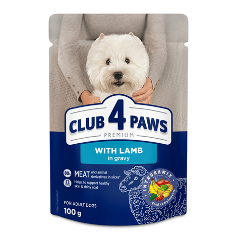 CLUB 4 PAWS PREMIUM "TALLELIHAGA KASTMES". KONSERV TÄISSÖÖT LEMMIKLOOMATOIT TÄISKASVANUD VÄIKESTELE TÕUGUDELE KOERTELE