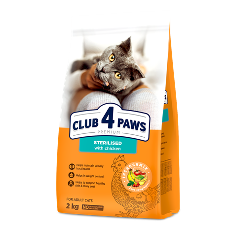 CLUB 4 PAWS PREMIUM "STERILISEERITUD". TÄISSÖÖT LEMMIKLOOMATOIT TÄISKASVANUD STERILISEERITUD KASSIDELE