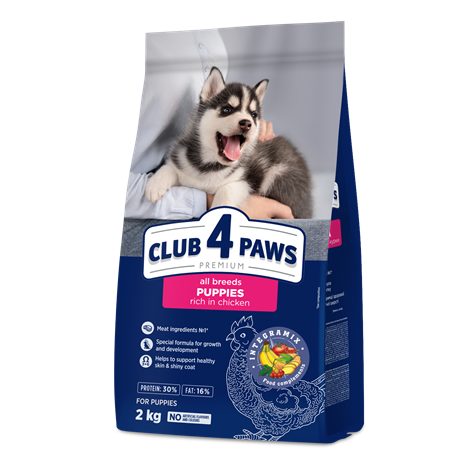 CLUB 4 PAWS PREMIUM KUTSIKATELE KÕIKIDELE TÕUGUDELE "KÕRGE KANALIHA SISALDUSEGA". TÄISSÖÖT LEMMIKLOOMATOIT