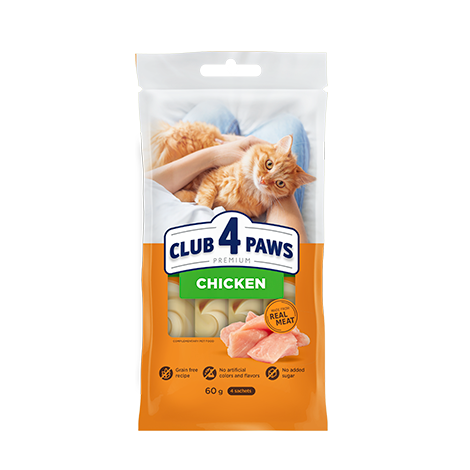 CLUB 4 PAWS Premium creamy treats - chicken. Complementary pet food for cats (4x0,015 kg), 0,06 kg