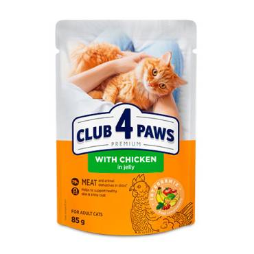 CLUB 4 PAWS PREMIUM "KANALIHA ŽELEES". TÄISSÖÖT KONSERVTOIT TÄISKASVANUD KASSIDELE