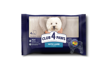 CLUB 4 PAWS PREMIUM "TALLELIHAGA KASTMES". KONSERV TÄISSÖÖT LEMMIKLOOMATOIT TÄISKASVANUD VÄIKESTELE TÕUGUDELE KOERTELE х4